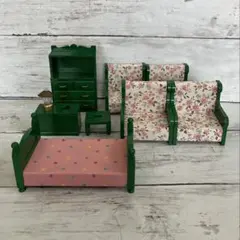 希少　美品　シルバニアファミリー　初期　緑　家具セット