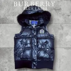 【美品】BURBERRY BLUE LABEL ダウンベスト 黒 たぬき M