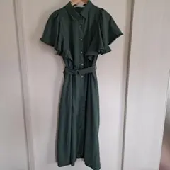 Ray Cassin グリーン 半袖シャツワンピース ウエストベルト付き