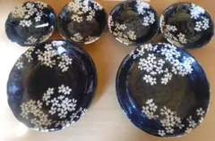 桜模様の黒い皿 5枚セット