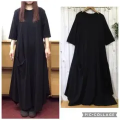 芽風 黒 ワンピース ロングワンピース チュニック