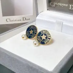 【美品】クリスチャンディオール ロゴ スター パール ピアス ゴールド 両耳