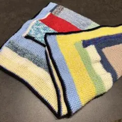 ハンドメイド　パッチワーク編み物マルチカバー　大判
