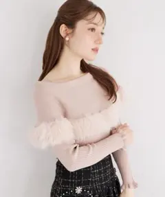 tocco closet ファー付きケープライク袖口フリルリブニットプルオーバー