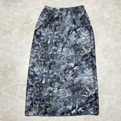 レリアン 総柄ロング巻きスカート 7 ネイビー系 花柄プリント 地味