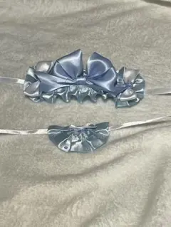 ぬい服　ヘッドドレス　スタイ　　水色