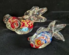 ガラス細工 金魚 置物 2体セット オブジェ フィギュリン 出目金