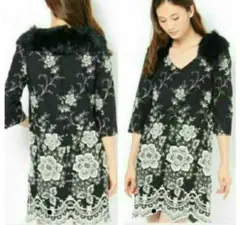 グレースクラスファー襟付き刺繍ワンピース　ブラック色