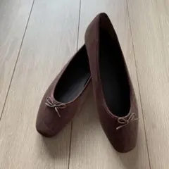 プラステ スクエアバレエシューズ Lサイズ　ブラウン ベルベット