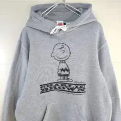 ピーナッツ　チャーリーブラウン　パーカー　プルオーバー　裏起毛　グレー