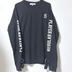 袖ロゴ ストリート 韓国風 長袖トップス 黒 ロンT ロゴ入り