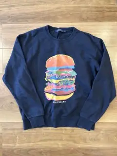 BEAMS ビームス　ハンバーガーグラフィック トレーナー ネイビー