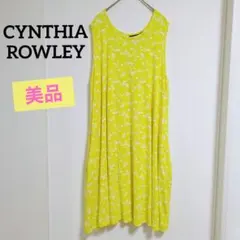 【美品】シンシアローリー 花柄 ワンピース ノースリーブ ひざ丈 3L イエローのサムネイル