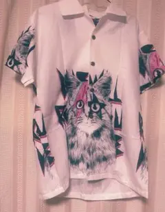 半袖 メンズ 柄シャツ シャツ デヴィッド・ボウイ 白 アラジンセイン 猫