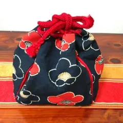 和装小物　花柄巾着型バッグ