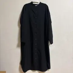 ロング丈 スタンドカラーシャツワンピース ブラックのサムネイル