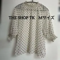 【試着のみ】THE SHOP TK ドット柄 シャーリングブラウス 五分〜六分袖
