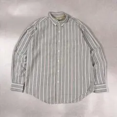 90s香港製　エルエルビーン ストライプボタンダウン長袖シャツ シアサッカー
