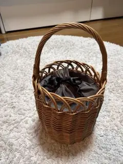 丸型かごバッグ ダークグレー内袋付き