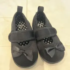 黒 リボンベビーシューズ フォーマルシューズ