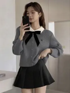 SHEIN カレッジスタイル リボン衿 トップス ニット