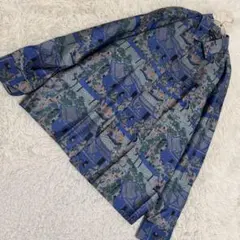 《良品》 Thai Silk 総柄シルクシャツ ブルー XL オシャレ 羽織りのサムネイル