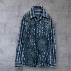 リプレイ 希少 オンブレチェックシャツ 立体花装飾 フラワー グランジ ボロ