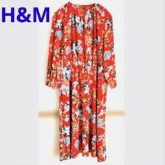 H&M 花柄　ワンピース オレンジ 長袖