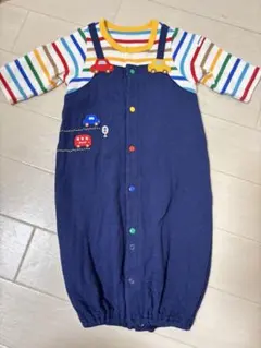 未使用　ミキハウス　車刺繍 ネイビー ロンパース 60cm