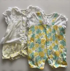 フラワー柄　パイナップル柄　ロンパース60 70 80 夏服　フリル　女の子　綿