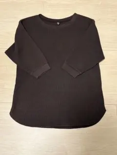 【Sサイズ】ユニクロ ワッフルクルーネック　7部袖Tシャツ　ダークブラウン