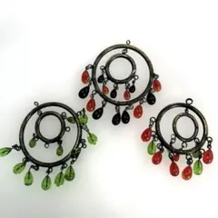 ヴィンテージ風　フープ型ビーズパーツ３点　ハンドメイド　ペンダント　アクセサリー