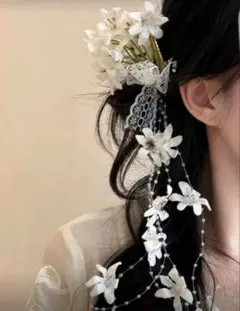 浴衣 結婚式 白い花とレースのヘアアクセサリー ウエディング