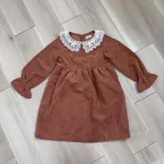キッズ ワンピース 120相当 コーデュロイ オレンジ レース襟 長袖 秋冬
