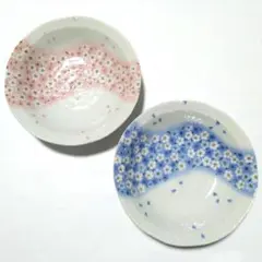 花月窯 深皿 小鉢 ボウル 和柄 和風 青 桃 桜 2点セット