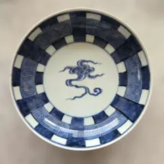 古伊万里 染付 深皿 雷文 格子 アンティーク 骨董 磁器 江戸時代 金継ぎ 古伊万里 染付 深皿 雷文 格子 アンティーク 骨董 磁器 江戸時代 金
