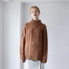 3回着【jilky】アラン柄タートルニットP/O モカ
