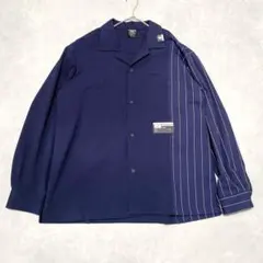 美品✨GUミハラヤスヒロ オープンカラーシャツ XL ネイビー ストライプ 切替のサムネイル