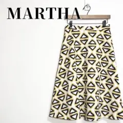 MARTHA　幾何学柄フレアスカート　ミモレ丈　バックゴム　裏地あり　イエローのサムネイル