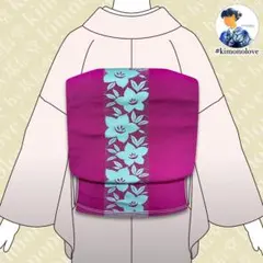 ひとえ八寸帯 本場筑前博多織 正絹 桔梗 赤紫 アンティーク着物 AO-0691