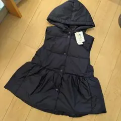 フード付きペプラム中綿ベスト　ネイビー