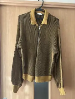 マスタード/ブラック ストライプ ニット S