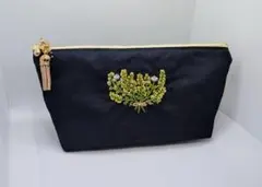 刺繍ポーチ　ハンドメイド　ミモザ