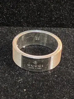 【14号】GUCCI グッチ　ブランドロゴフラットリング　平打ち　サイズ15 14号】GUCCI グッチ ブランドロゴフラットリング 平打ち サイズ15