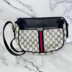 【美品】GUCCI オールドグッチ シェリー ショルダーバッグ ネイビーgg柄