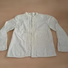 ホワイト・ドット フリルシャツ 長袖