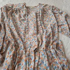 花柄フリルデザイン長袖ワンピース