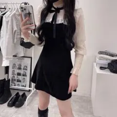 GRL ボウタイ付き異素材ヨークフリルワンピース