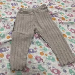 ベビー用グレーリブ編みレギンス ポケット付き 花刺繍