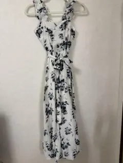 花柄ロングキャミワンピース フリルストラップ